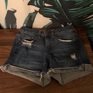 Distressed Dark Wash Denim Shorts